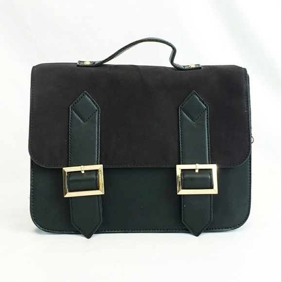 *Last Chance* ASOS Black Satchel Vegan Leather and Faux Suede Bag Purse - Picture 1 of 11